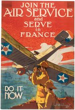 "JOIN THE AIR SERVICE AND SERVE IN FRANCE" WWI RECRUTING POSTER.