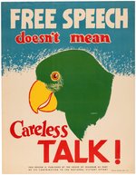 "FREE SPEECH DOESN'T MEAN CARELESS TALK" WWII HOMEFRONT POSTER.