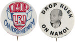 VIETNAM WAR PROTEST BUTTONS FEATURING LBJ AND DEAN RUSK.