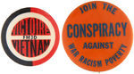 EUROPEAN COMMUNIST & USA ANTI VIETNAM WAR BUTTON PAIR.