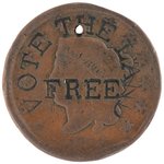 HOMESTEAD MOVEMENT "VOTE THE LAND FREE" 1840s COUNTER-STAMPED LARGE CENT.