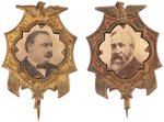 CLEVELAND & HARRISON PAIR OF DRAPED FLAG BRASS SHELL PORTRAIT BADGES.