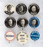 WILLIAM BORAH LIFETIME COLLECTION OF NINE HOPEFUL BUTTONS.