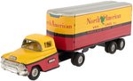 LINEMAR NORTH AMERICAN VAN LINES FRICTION TIN TRUCK AND TRAILER IN BOX.