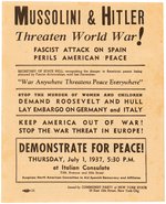 SPANISH CIVIL WAR: "MUSSOLINI & HITLER THREATEN WORLD WAR!" 1937 DEMONSTRATION FLYER.