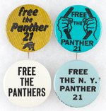 BLACK PANTHER PARTY "FREE THE PANTHER 21" QUARTET OF CIVIL RIGHTS BUTTONS.