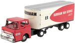 BURNHAM VAN SERVICE JAPAN FRICTION TIN TRUCK AND TRAILER IN BOX.