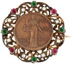 WOMEN'S "SUFFRAGE & JUSTICE" ORNATE JEWELED BADGE.