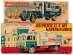 ARMORED CAR SAVINGS BANK JAPAN FRICTION TIN PAIR IN BOXES.