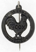 HAKE UNLISTED "COX/I WILL CROW IN NOVEMBER" ROOSTER CHARM WITH LOOP AND MOVEABLE STICKPIN.