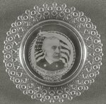 "ADMIRAL GEORGE DEWEY, U.S.N." FROSTY WHITE PORTRAIT ON PRESSED GLASS PLATE WITH "VICTORY" PENNANT ABOVE FOR 1898 WAR WITH SPAIN.