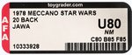 MECCANO STAR WARS - JAWA 20 BACK (FRENCH SQUARE CARDBACK) AFA UNCIRCULATED U80 NM.