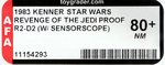 STAR WARS: REVENGE OF THE JEDI - R2-D2 (WITH SENSORSCOPE) PROOF CARD AFA 80+ NM.