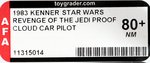 STAR WARS: REVENGE OF THE JEDI - CLOUD CAR PILOT PROOF CARD AFA 80+ NM.