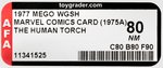 MEGO WGSH HUMAN TORCH ON 1975A CARD AFA 80 NM.