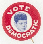 JOHN KENNEDY 1960 "VOTE DEMOCRATIC" 1" BUTTON WITH STANDARD PHOTO AND UNION BUG.