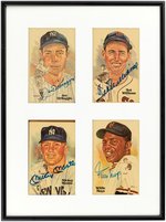 JOE DiMAGGIO/TED WILLIAMS/MICKEY MANTLE/WILLIE MAYS SIGNED & FRAMED PEREZ STEELE CARDS DISPLAY.