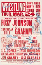 MULTI-SIGNED 1983 PROFESSIONAL WRESTLING POSTER (ROCKY JOHNSON, SUPERSTAR BILLY GRAHAM).