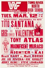 WWF MULTI-SIGNED 1985 PROFESSIONAL WRESTLING POSTER (TITO SANTANA, GREG VALENTINE, BRET HART).