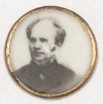 SEYMOUR 1868 PHOTO IMAGE ON MILK GLASS IN BRASS LAPEL STUD UNLISTED IN HAKE GUIDES.