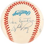 MLB 300 WIN/3,000 STRIKEOUTS CLUB BASEBALL SIGNED BY 8 HOF MEMBERS.