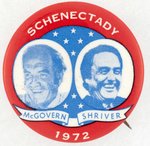 "SCHENETADY/McGOVERN/SHRIVER/1972" GRAPHIC AND POPULAR JUGATE BUTTON BY BASTIAN.