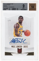 2012-13 MOMENTUM AUTOGRAPHS FORCE #91 MAGIC JOHNSON (HOF) BGS 9 MINT WITH 10 AUTOGRAPH (1/5).