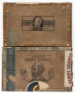 "HENRY GEORGE" POLITICAL ECONOMIST AND SINGLE TAX ADVOCATE TWO DIFFERENT WOOD AND CARDBOARD CIGAR BOXES C. 1910.