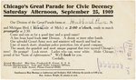 PROHIBTION POSTCARD MAILED TO A REVERAND ANNOUNCING "CHICAGO'S GREAT PARADE FOR CIVIC DECENCY" IN 1909.