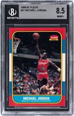 1986-87 FLEER #57 MICHAEL JORDAN (HOF) ICONIC ROOKIE CARD BECKETT 8.5 NM-MT+.