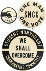 GROUP OF THREE SNCC CIVIL RIGHTS ERA BUTTONS.