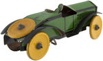 "GREEN RACER" BOXED STRAUSS WIND-UP RACECAR.