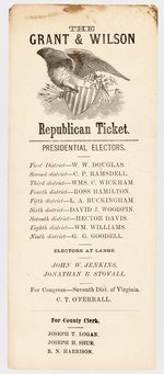 "THE GRANT & WILSON REPUBLICAN TICKET" FROM VIRGINIA FOR 1872.