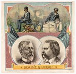 "BLAINE & LOGAN" JUGATE 1884 LITHOGRAPHED COLOR LABEL.