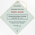 AUTOMOBILE WINDSHIELD LARGE  CARDBOARD TAG FOR ROOSEVELT'S 1941 INAUGURATION.