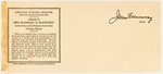 MAILING CARD WITH ADDRESS OF ELEANOR ROOSEVELT TO 1940 DEMOCRATIC CONVENTION.