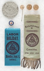 KNIGHTS OF LABOR PAIR OF RIBBONS, CUFFLINKS, BADGES & DEMONSTRATION MEDAL.