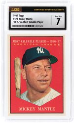 1961 TOPPS #475 MICKEY MANTLE (HOF) '56-57 AL MVP CSG 7 NM.