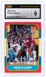 1986-87 FLEER #82 AKEEM OLAJUWON (HOF) ROOKIE CARD CSG 9 MINT.