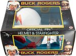 BUCK ROGERS IN THE 25TH CENTURY HELMET, STARFIGHTER AND OFFICIAL PIN IN BOX.