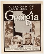 STATE OF GEORGIA OFFICIAL PUBLICATION FOR 1933 CHICAGO EXPO W/ F.D.R. SINGING STATE'S PRAISES.