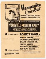 HANDBILL FROM NYC 1938 "HUMANITY CRIES OUT AGAINST NAZI ATROCITIES TOWARD JEWS & CATHOLICS".