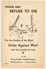 YOUNG PEOPLE'S SOCIALIST LEAGUE 1930s ANTI-WAR HANDBILL SHOWING SEVERED HANDS GRASPING BARBED WIRE.
