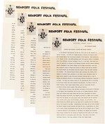 NEWPORT FOLK FESTIVAL ARCHIVE INCLUDING 1965 DYLAN GOES ELECTRIC TICKET BROCHURE.