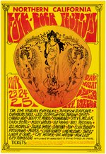 JIMI HENDRIX, JEFFERSON AIRPLANE, LED ZEPPELIN 1969 NORTHERN CALIFORNIA FOLK ROCK FESTIVAL CONCERT POSTER.