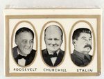 WORLD WAR II CELLULOID-WRAPPED MATCHBOX HOLDER WITH NATIONAL & MILITARY LEADERS