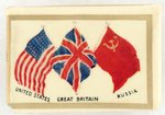 WORLD WAR II CELLULOID-WRAPPED MATCHBOX HOLDER WITH NATIONAL LEADERS & FLAGS.