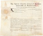 BENJAMIN FRANKLIN SIGNED 1786 DOCUMENT AS PRESIDENT OF SUPREME EXECUTIVE COUNCIL OF PENNSYLVANIA.