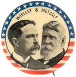 WOOLLEY & METCALF 1900 PROHIBITION PARTY JUGATE BUTTON.