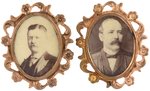 ROOSEVELT & PARKER PAIR OF ORNATE BRASS FRAMED OVAL BADGES.